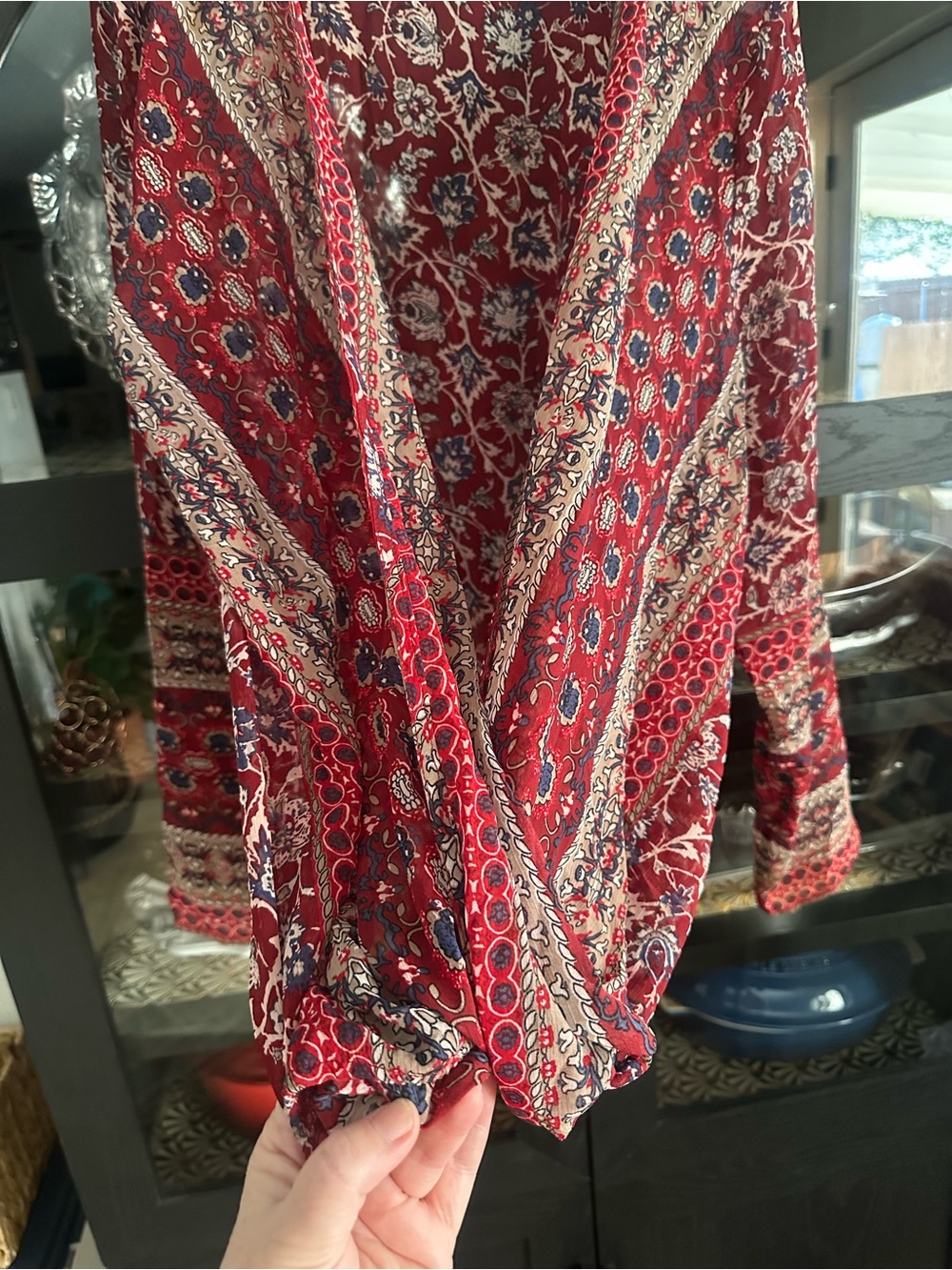 Boho-Inspired Red Printed Wrap Blouse